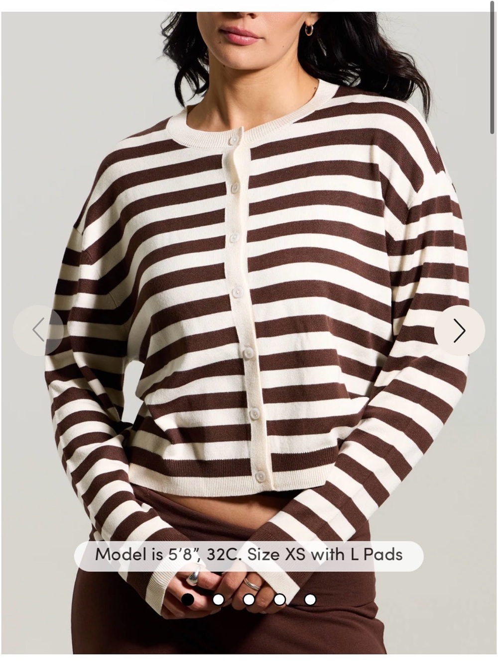 Striped Cream and Brown Button-Up Women's Sweater
